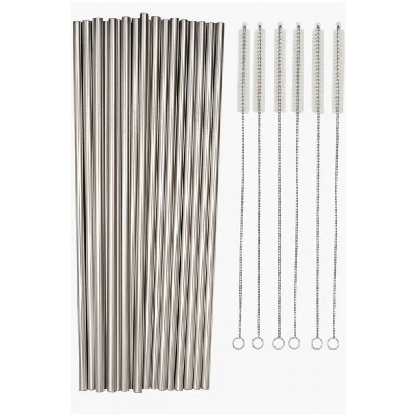 Florence Stainless Steel Sustainable Smoothie Straws 20 Pack with 5 Cleaning Brushes [ FO1809x5 ]