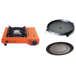 Auscrown Portable Gas Stove Butane Cooker + 33cm BBQ Plate + 32cm Korean BBQ Grill Plate [ AD888PK03 ]