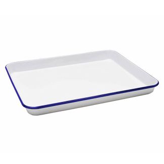 Falcon Enamelware Large Swiss Roll Pan 41 x 32cm in White With Blue Rim Enamel [ RD2876 ]