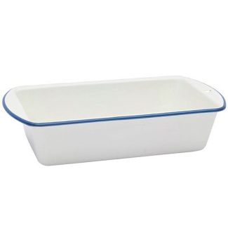 Falcon Enamelware Loaf Pan in White with Blue Rim Enamel [ RD2886 ]