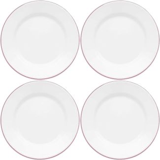 Dishy Enamelware Lunch Plate 20cm White with Pink Rim Enamel 4 Pack [ RD4676x4 ]