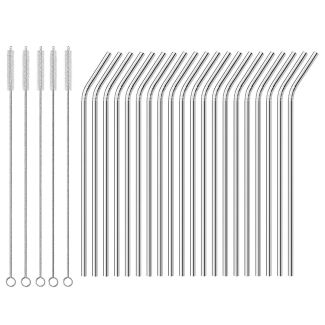 Florence Stainless Steel Sustainable Curved Drinking Straws 20 Pack with 5 x Cleaning Brushes [ FO1810x5 ]