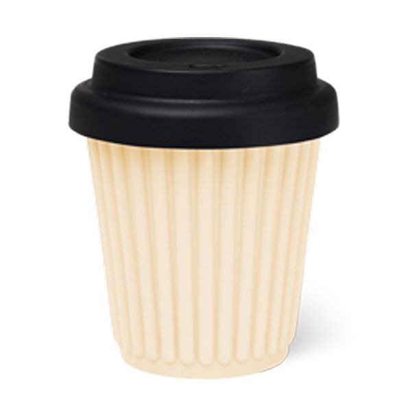 BYO Silicone Reusable Coffee Cup 230ml / 8 Oz in Lemon with Black Lid