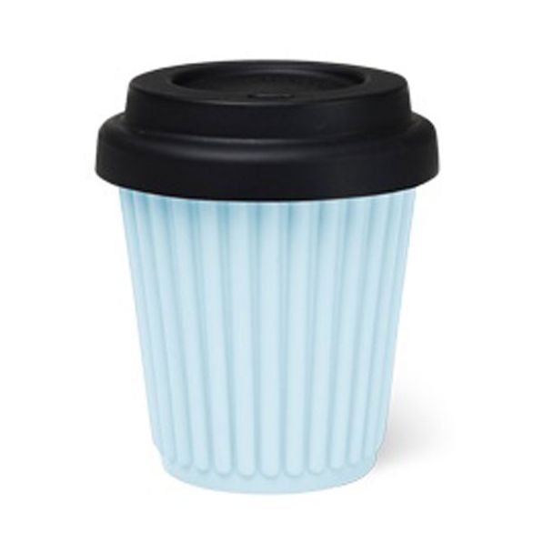 BYO Silicone Reusable Coffee Cup 230ml / 8 Oz in Blue with Black Lid