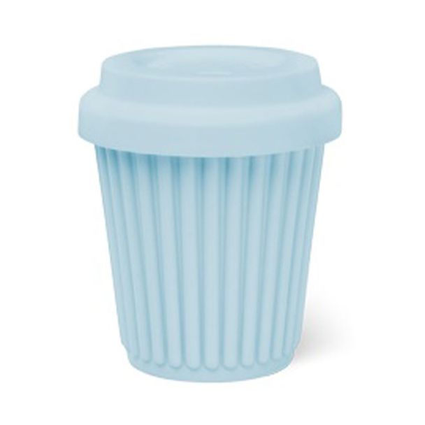 BYO Silicone Reusable Coffee Cup 230ml / 8 Oz in Blue with Blue Lid