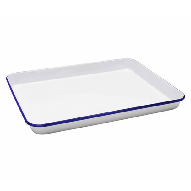 Falcon Enamelware Large Swiss Roll Pan 41 x 32cm in White With Blue Rim Enamel [ RD2876 ]
