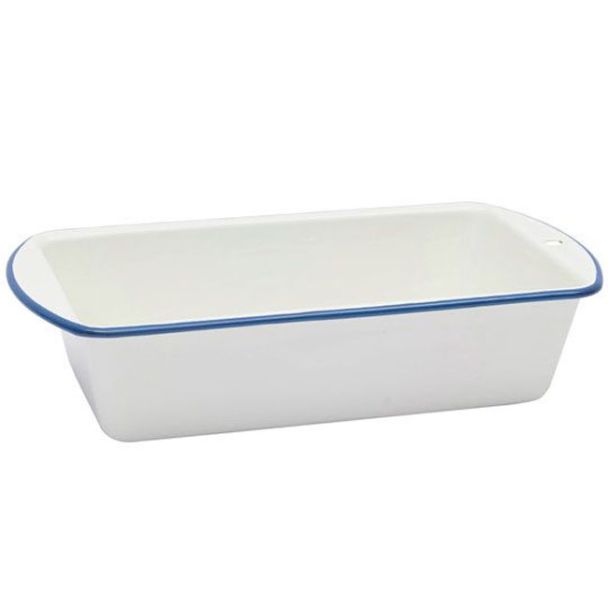 Falcon Enamelware Loaf Pan in White with Blue Rim Enamel [ RD2886 ]