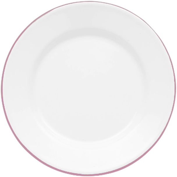 Dishy Enamelware Lunch Plate 20cm White with Pink Rim Enamel [ RD4676 ]