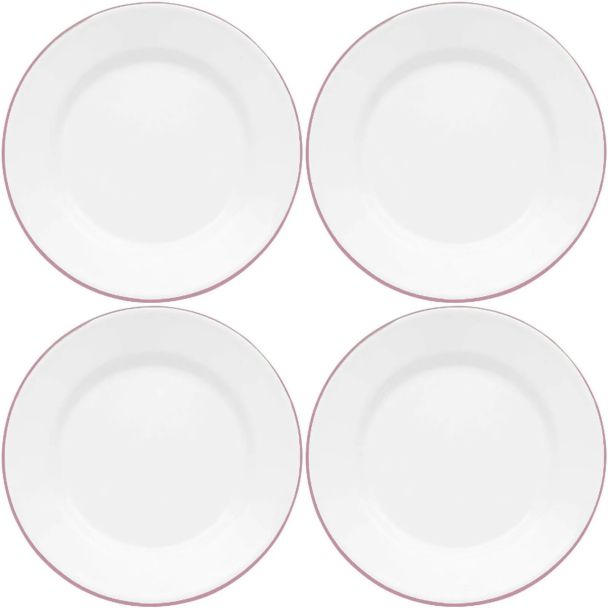 Dishy Enamelware Lunch Plate 20cm White with Pink Rim Enamel 4 Pack [ RD4676x4 ]