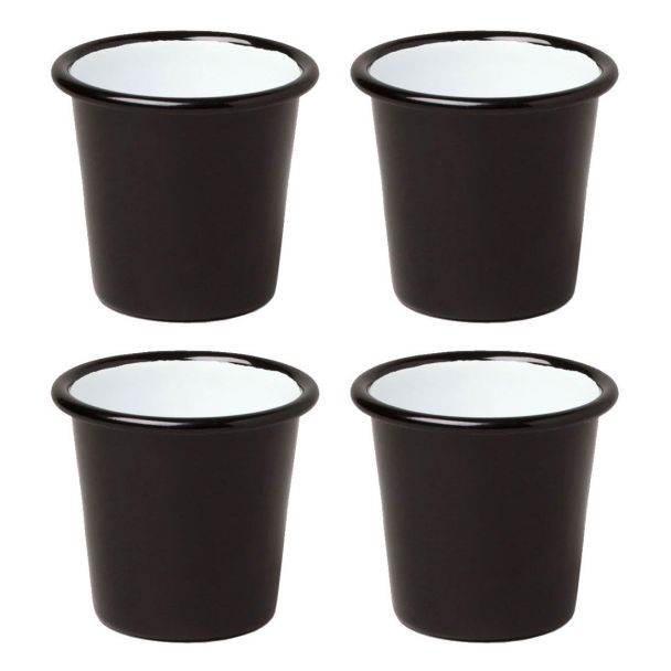 Falcon Enamelware 6cm Mini Enamel Tumbler in Black & White 4 Pack [ RD4848x4 ]